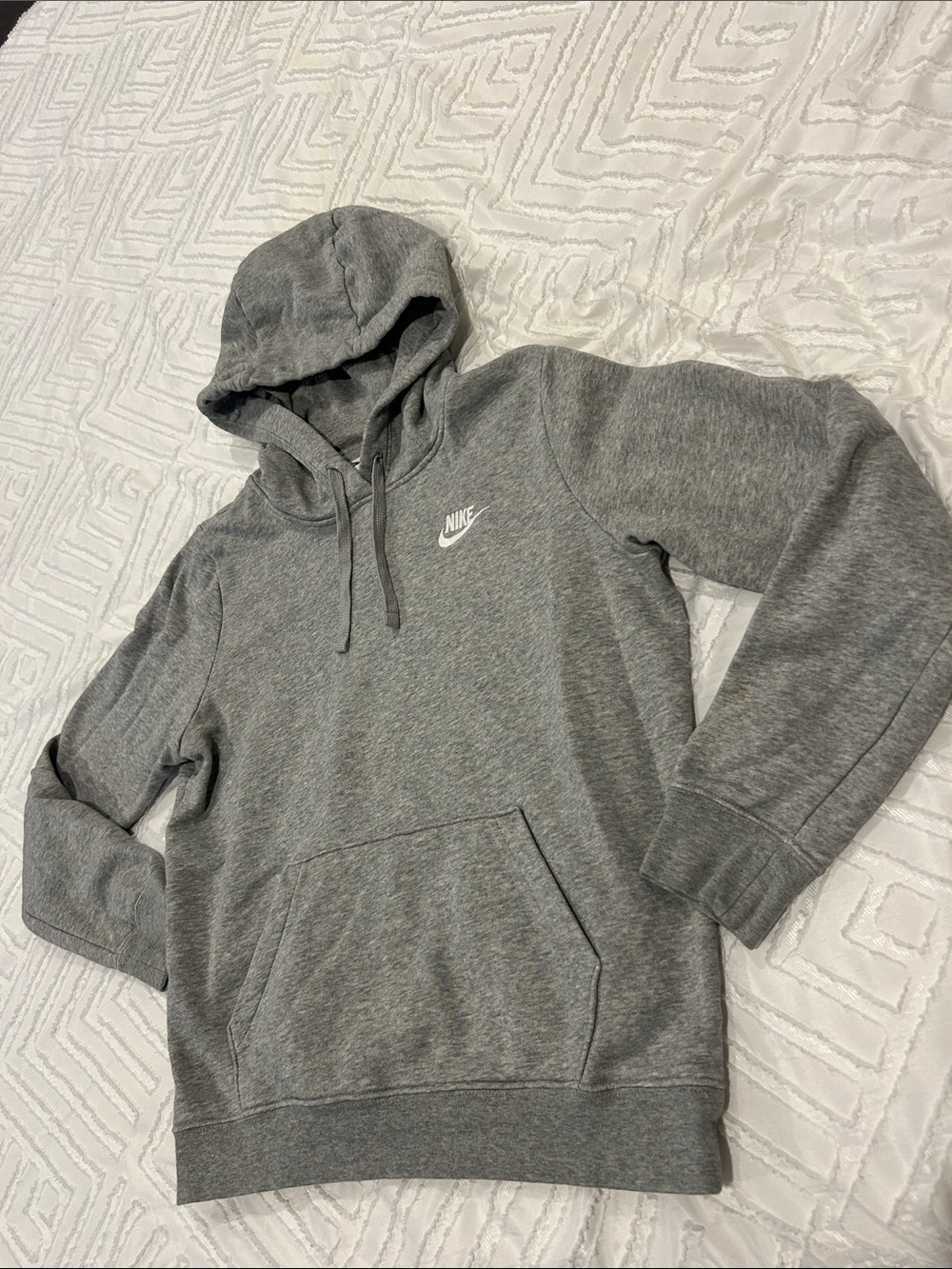 Nike Kids Gray Long Sleeves Drawstring Hoodie Pullover Sweatshirt Size Small